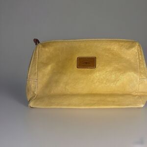 Cavalcanti Ochre Travel Pouch. Made in Italy Yellow Leather